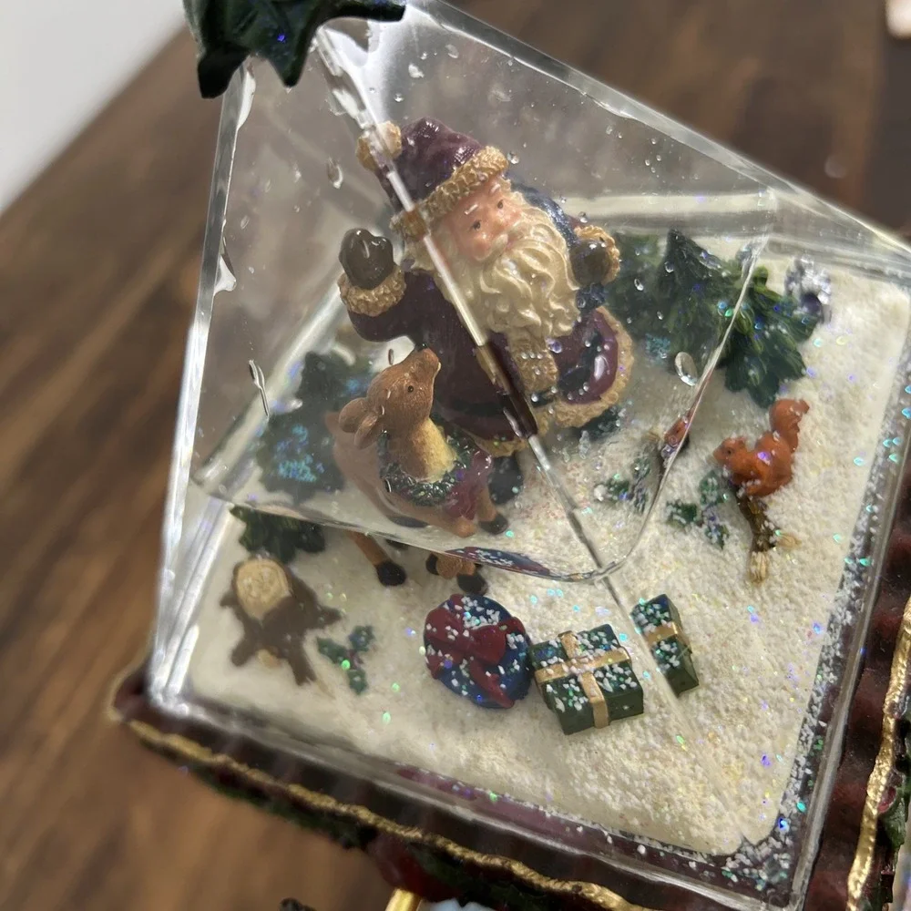 Rotating Pyramid Water Globe Christmas Santa‎ Snowman with Box. Kirkland Brand